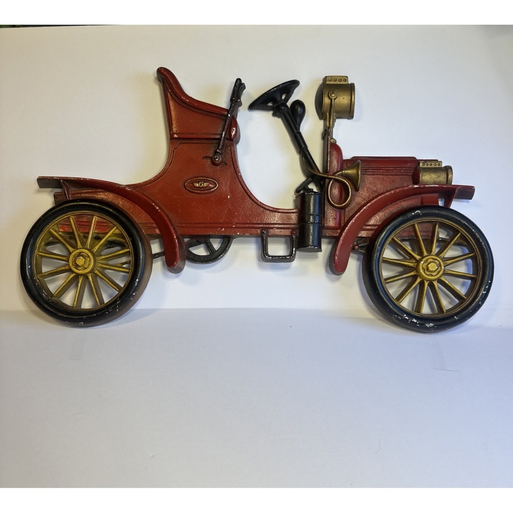 Vtg. Sexton Wall Hanging Red Antique Car Metal Plaque Hanging Art Car USA